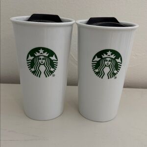 Starbucks White Ceramic Travel Mugs set of 2
